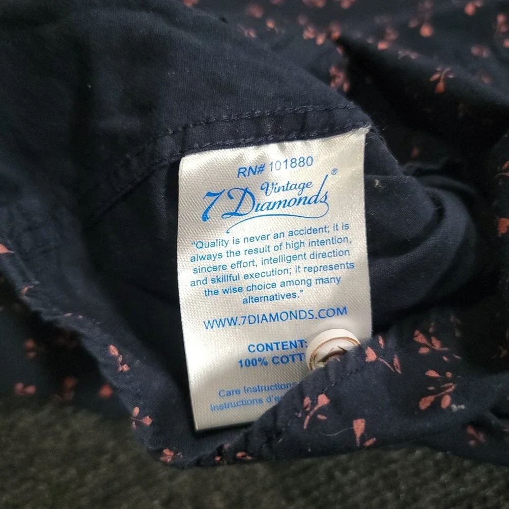 7 Diamonds‎ Men Short Sleeve Button Up Shirt XL Navy Pink Micro Floral
